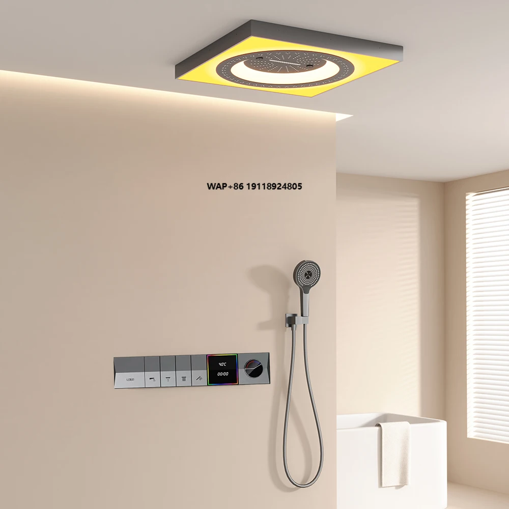 Luxury 24 Inch Rain Led Shower Head Rain Waterfall Thermostatic Button Control Ceiling Shower Set