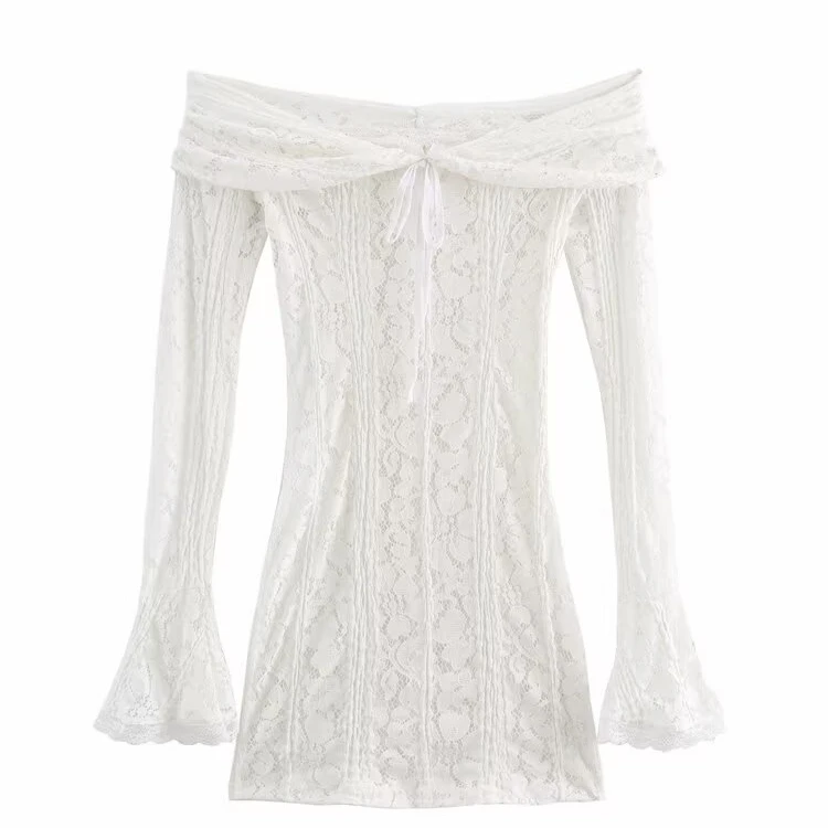 فستان نسائي جديد من JNLEAOG لفصل الخريف بتصميم عصري بكتف واحد ودانتيل قصير على الطراز الفرنسي بخصر مرتفع وأكمام طويلة من البو... #2