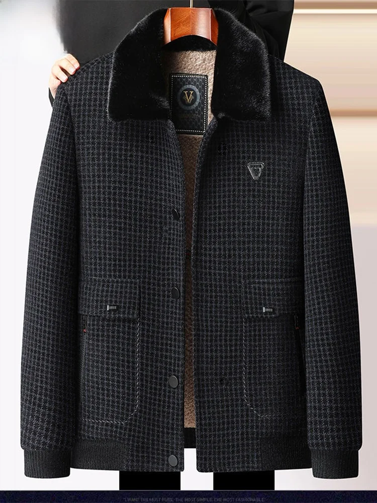 

Thiened Fce Men's Jaet Dad Sle Autumn Winter Cotton Clothes for Middle-Aged And ly Woodpeer Bird Pattern