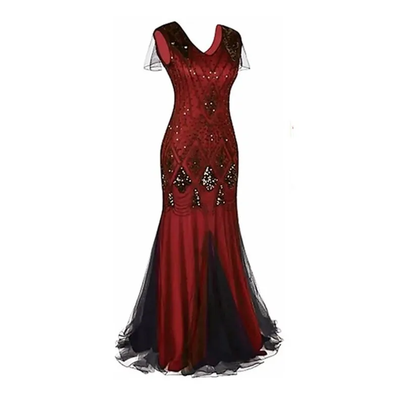 Retro 920er Perlen besticktes Ballkleid Dr Sparkling Evening Dr Damen Faion Spring Collection Polyestermaterial