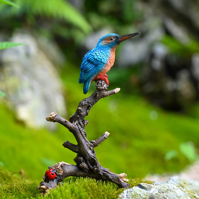 Creative Bird Ornaments Simulation Animal Kingfisher Stand Branch Garden Bonsai Decoration Home Furnishings Resin Crafts