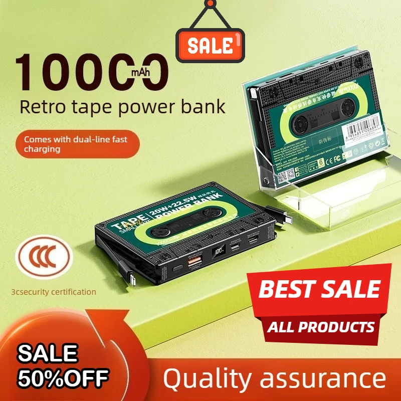 

Версия с магнитной лентой со встроенным кабелем, внешний аккумулятор для мобильного телефона с быстрой зарядкой, 10000 мАч, мобильный аккумулятор, сертификация 3C