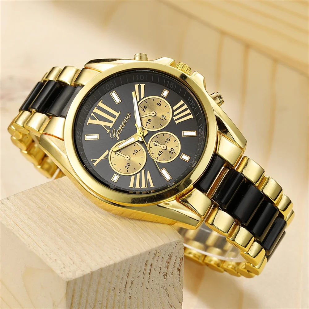 

Luxury Men Watch Golden Stainless Steel Bracelet with Large Dial Male Quartz Watch Crystal Casual Wristwatches Relógio Masculino