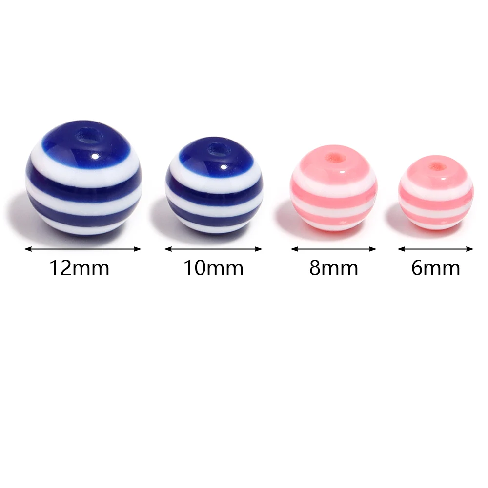 50-100pcs/lot Colorful Stripe Resin Beads Round Loose Beads Spacer Beads For Jewelry Making DIY Bracelets Necklace Accessories