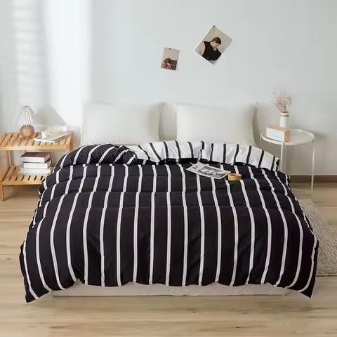 Microfiber Duvet Cover 150*200cm*1pc Single Quilt Bag Comforter Cover Heart Love Grid Stripe Pattern Home Linens For four season