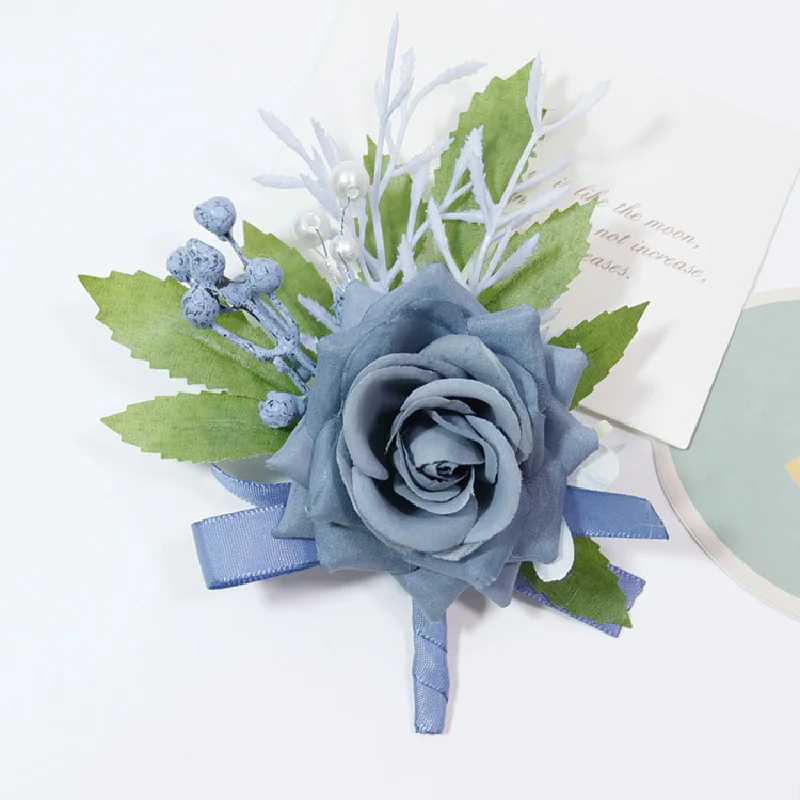 Boutonniere azul e pulso Corsag, Suprimentos do Casamento, Flower Art, Celebração de Negócios, Convidados, Flor Simulação, 459