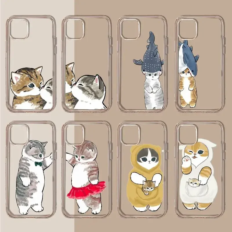 Cute Cat Couple Lovers Animal Phone Case Transparent soft For iphone 11 13 12 14 15 pro max mini plus