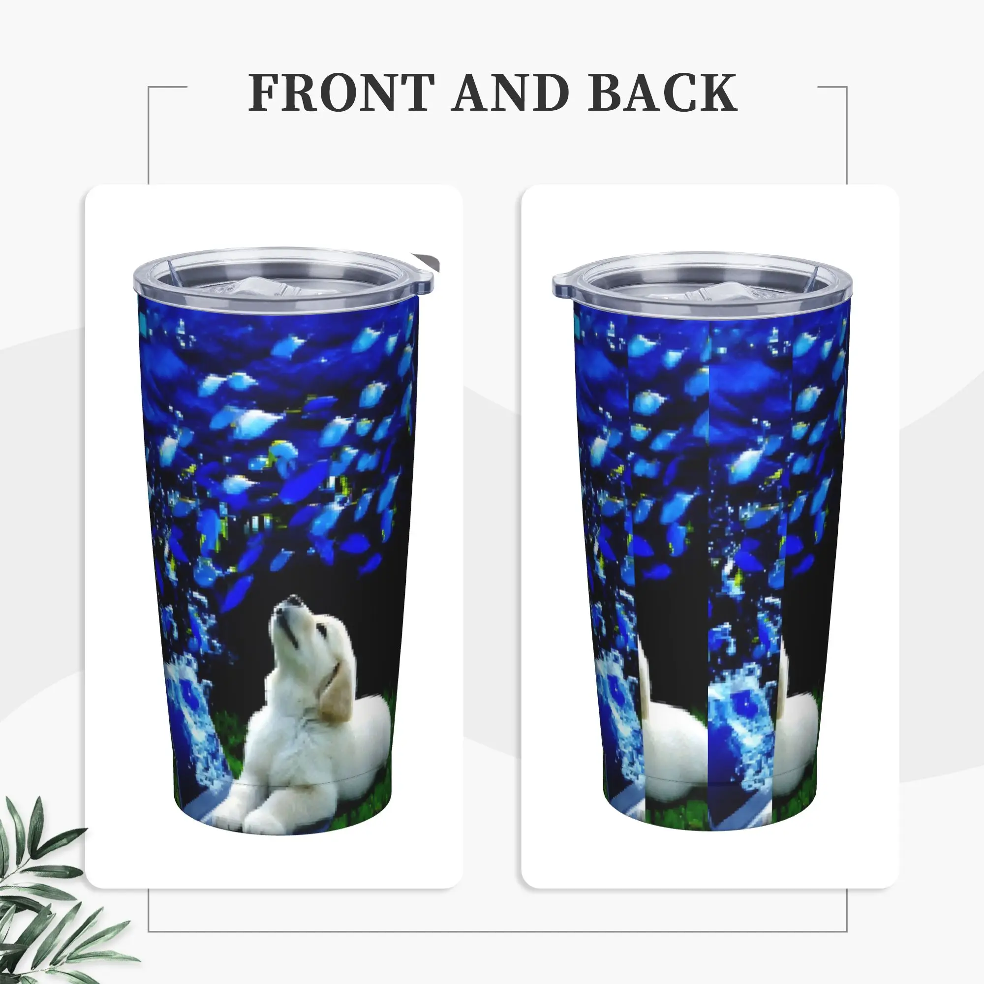 Pixelated Frutiger Aero Dog Insulated Tumbler with Straws Lid  Stainless Steel Coffee Mugs Office Home Bottle Cup, 20oz