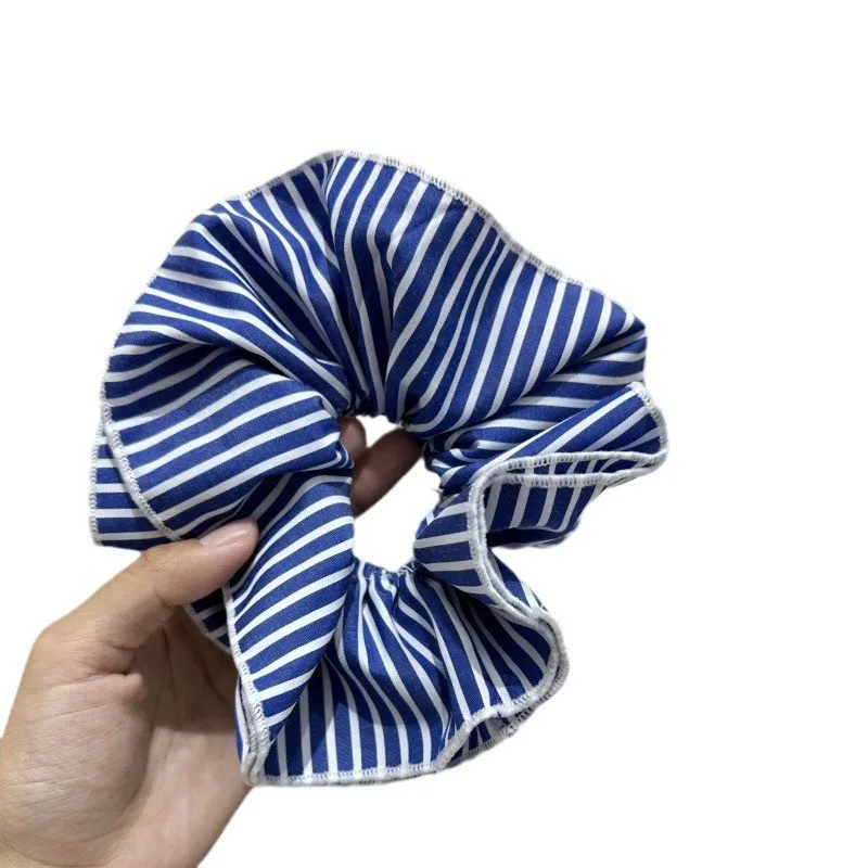 Large Blue stripe Hair Scrunchie for Women Girl Elastic Hair Tie Rope Rubber Lattice Hairband Headdress Hair Accessories