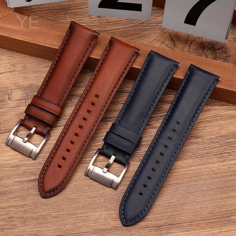 For Fossil Fs4813 Fs4735 Q Smart Series Men's Genuine Cow Leather  Sweatproof Breathable Watchbands with Needle Buckle  22 24mm