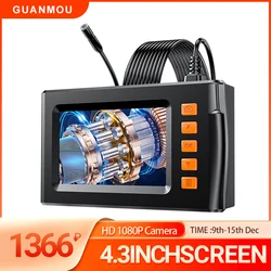 Dual Lens Endoscope Camera with 8 Adjustable Light 1080P 4.3 INCH Sewer Camera Inspection Camera IP67 Waterproof Tools for Men