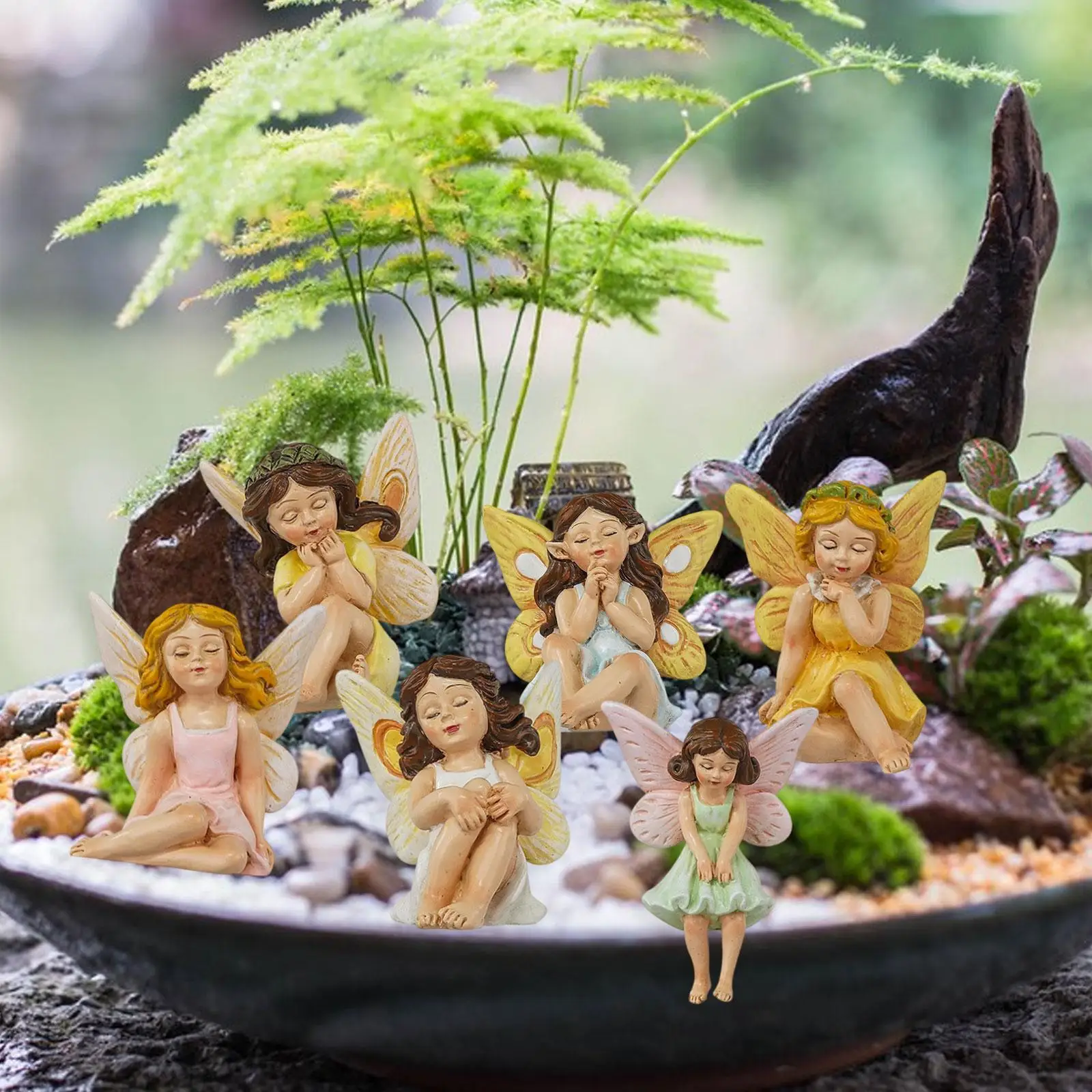 6x Fairy Garden Accessories Cute Girl Statues for Planter Plant Pot Outdoor