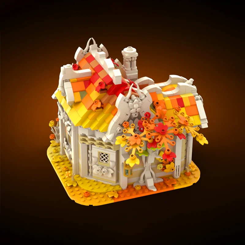 1559szt Moc Autumn-Birch-House Medieval Modularity Architecture Houses Model Building Blocks Assembly Bricks Toys Kids Gifts