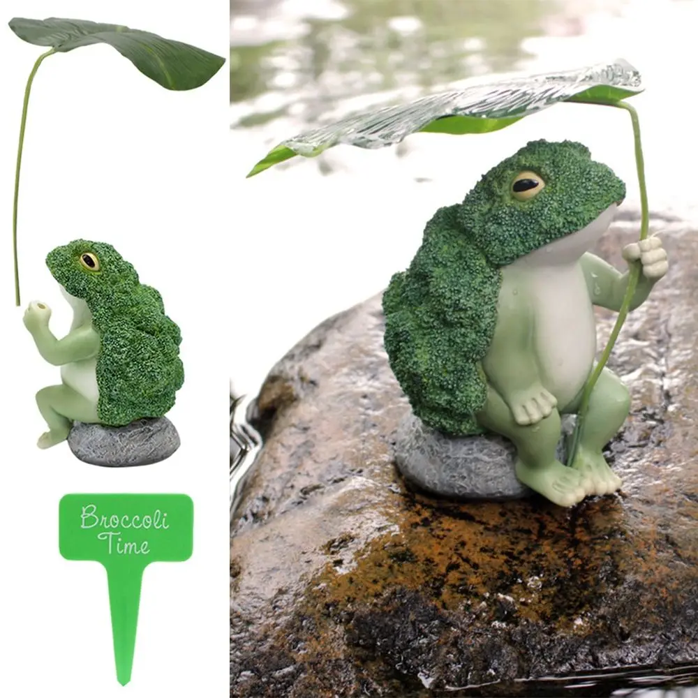 

with Leaf Holding Broccoli Frog Model Ornament Garden Statue Decoration Garden Decor Garden Decoration Resin Home Decor