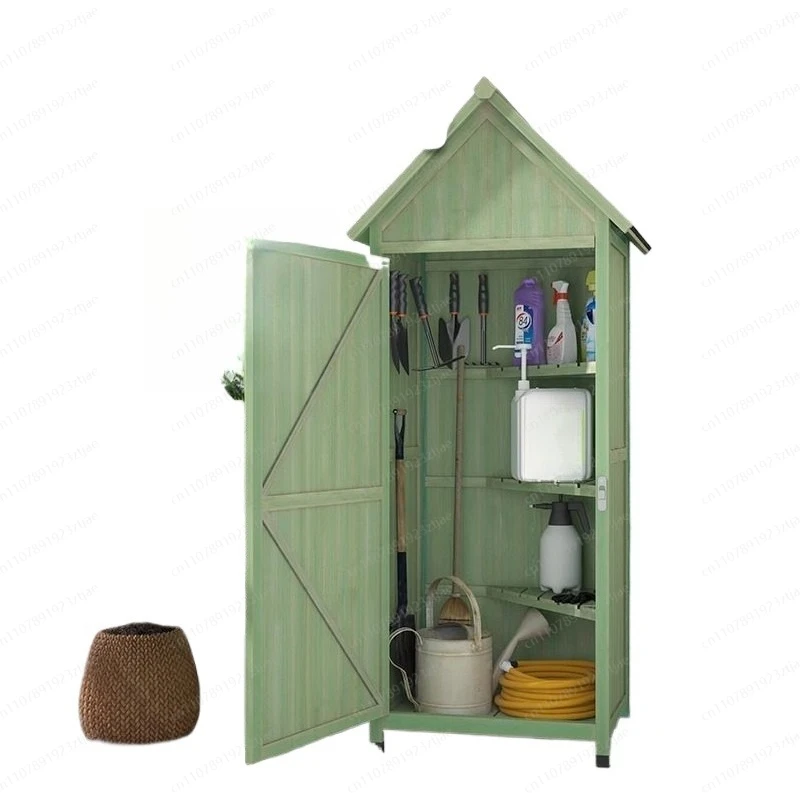 Outdoor locker waterproof and sun-proof garden tool room courtyard solid wood storage cabinet gardening tools