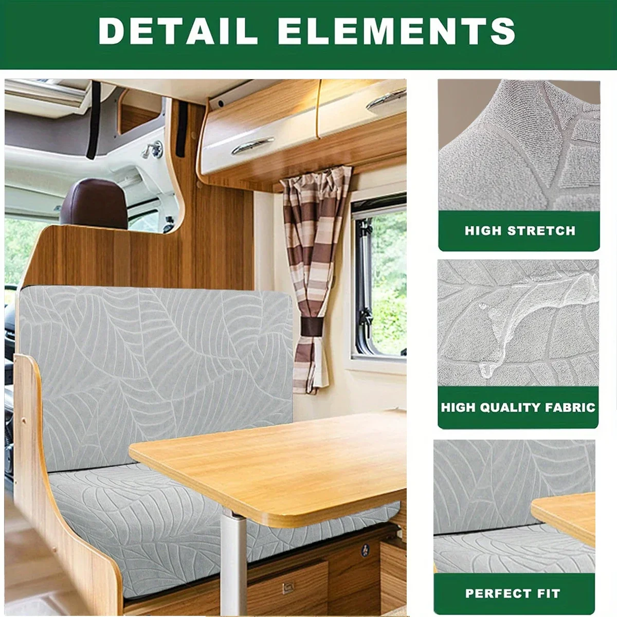 2pcs/Set Water Resistant Leaf Texture Jacquard Stretch RV Dinette Cushions Cover Spandex Soft RV Camper Car Bench Seats Covers