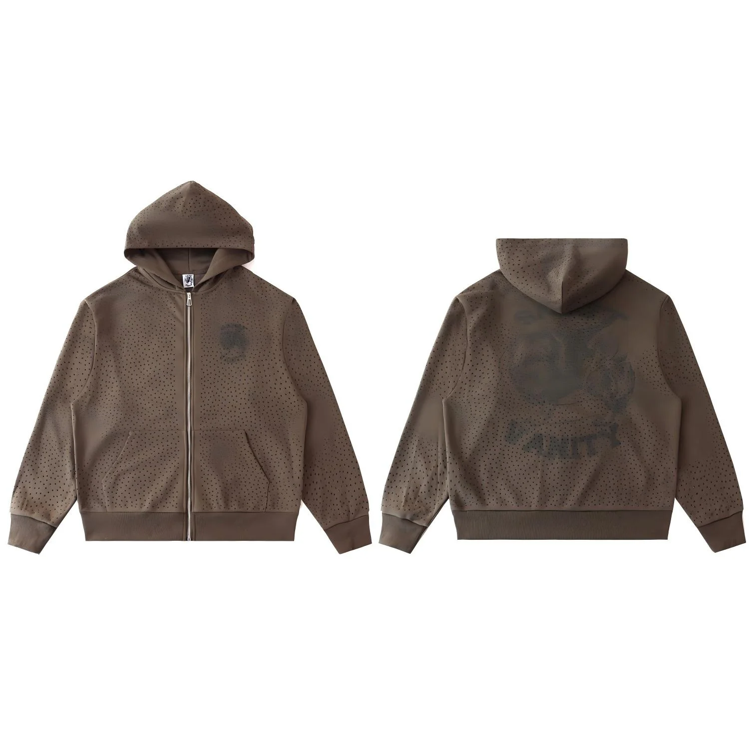 VALE FOREVER VALLEY Vintage Skull Print American High Street Casual Washed Hooded Zip Up Jacket
