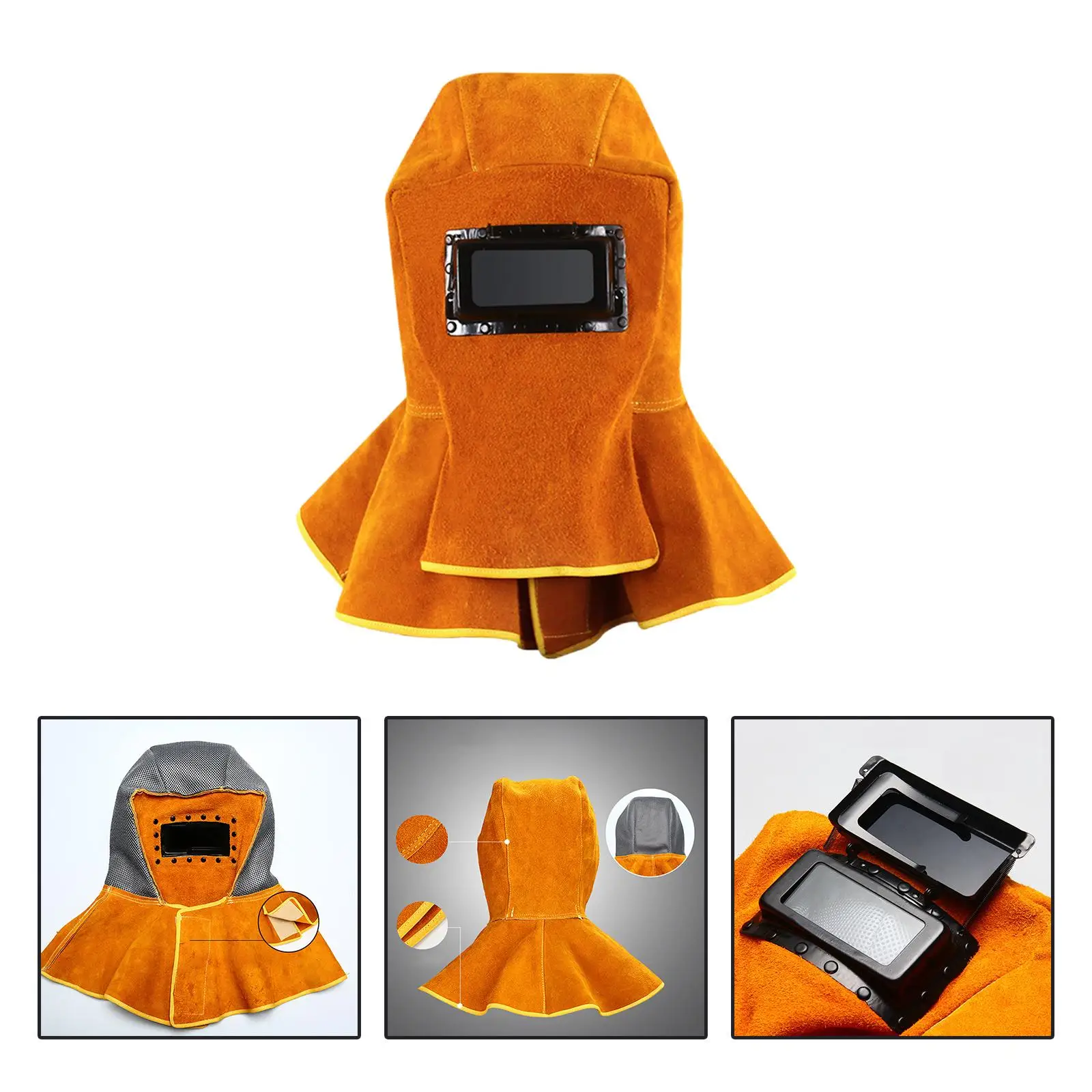 Leather Weld Hood Helmet Protective Gear Welding Full Head Hood Welding Mask Helmet with Lens Breathable for Welding Workplaces