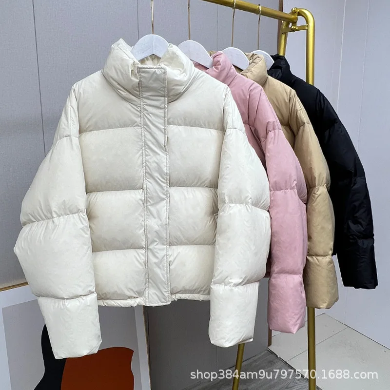 

Down Jacket Women's Short Stand Collar Thickened Loose 2023 Winter New White Duck Down Bread Service Warm Windproof Padded Coat.