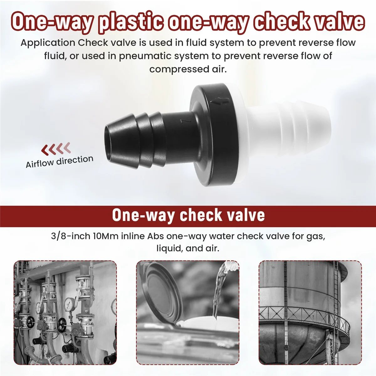 AT77 2 шт. 3/8 дюйма 10 мм встроенный ABS односторонний обратный обратный клапан для воды для топливного газа, жидкого воздуха