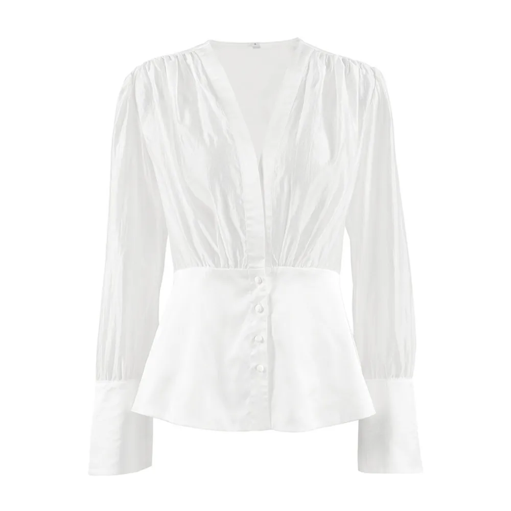 TWOTWINSTYLE بلوزات الدانتيل الصلبة تقسم للنساء الخامس الرقبة طويلة الأكمام تونك مزاجه شبكة قميص الإناث جديد