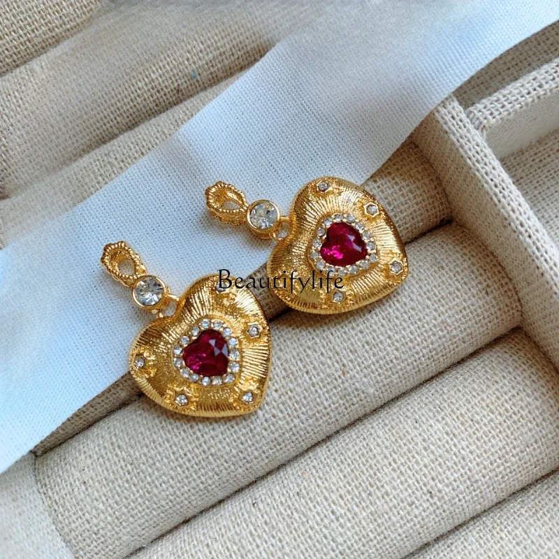 

Sweetheart Vintage Collection, Court Brushed Ruby Love Stud Earrings Women
