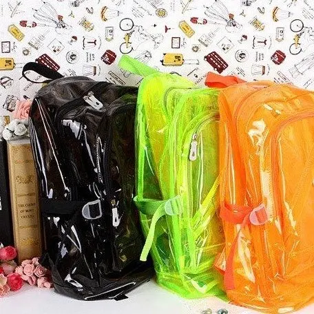 Korean Version Plastic Candy Colored Bag, Fluorescent Bag, Jelly Bag, Male and Female Student Backpack, Backpack