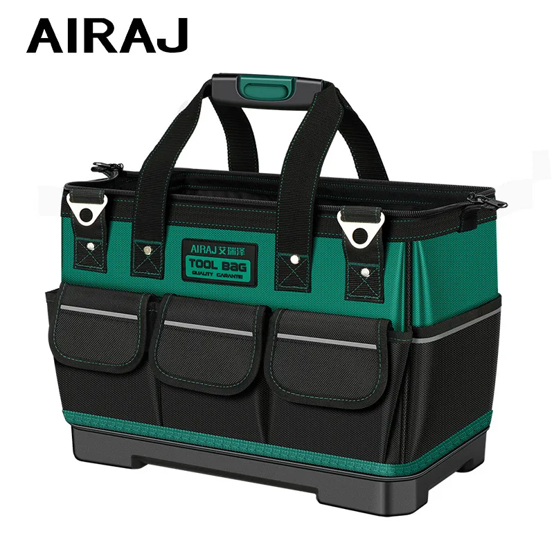 AIRAJ-Bolsa de herramientas con tira reflectante, bolsa de electricista de tela Oxford 1680D, multibolsillo, impermeable, anticaída, almacenamiento, novedad de 2024