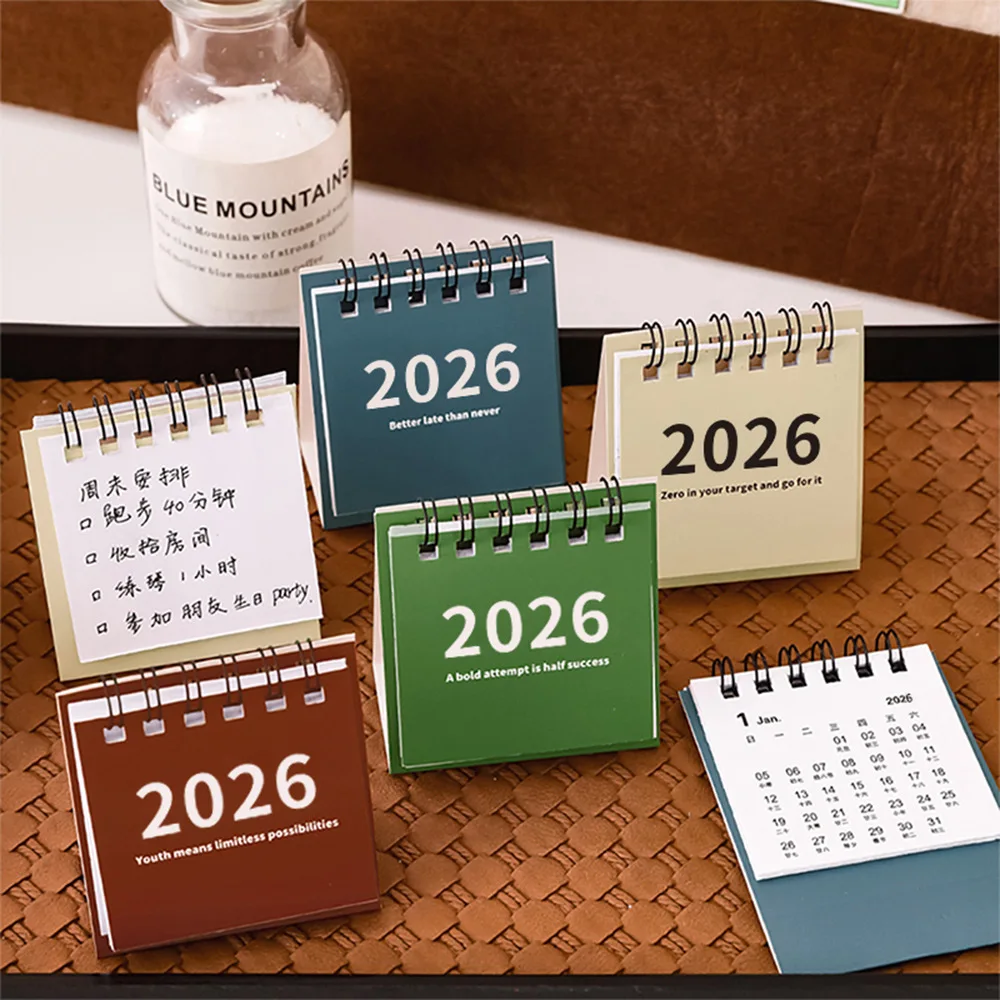 2026 Mini Simple Calendar Small Desk Calendar Creative Coil Calendar Planner Desktop Decoration Office Stationery for Gift