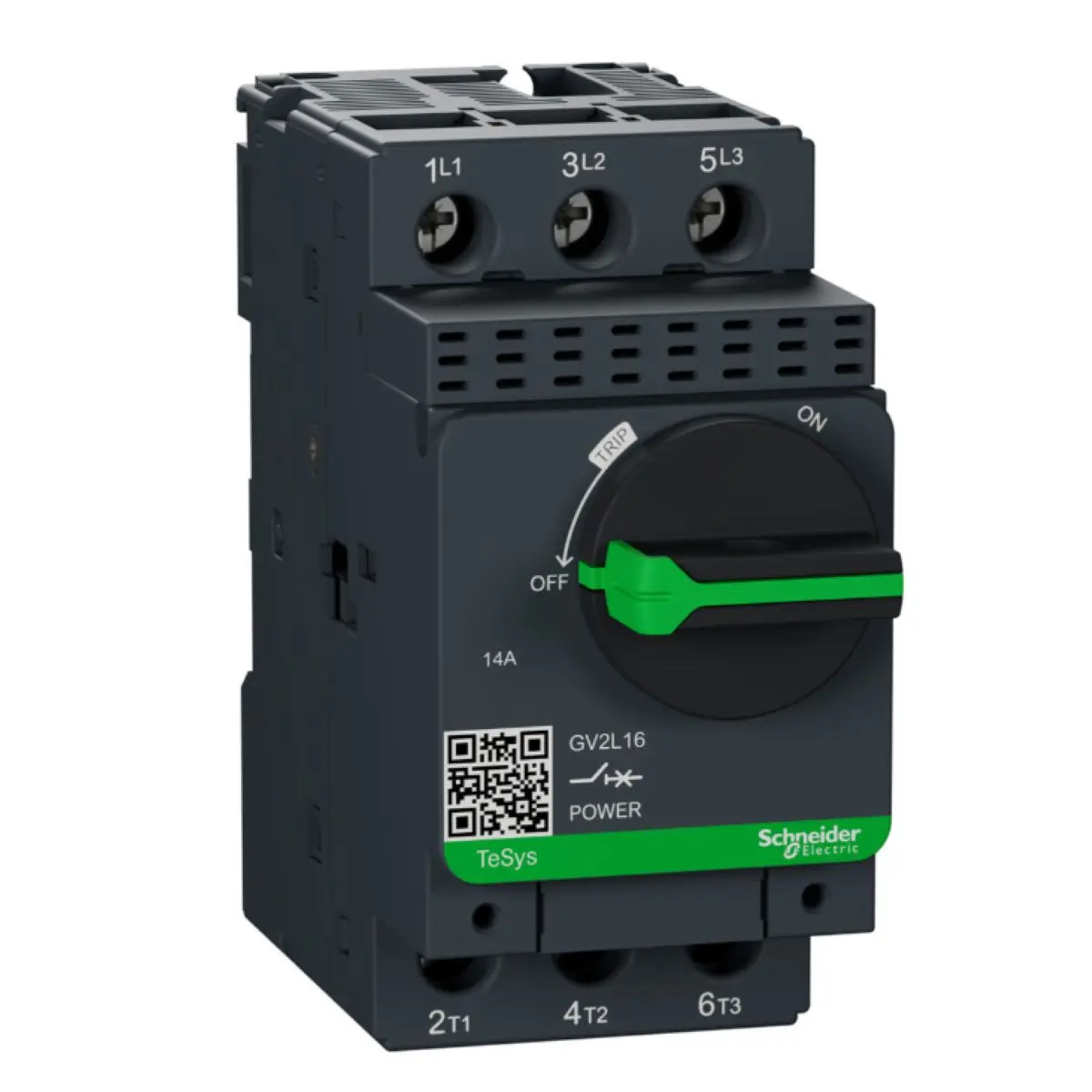 GV2-L16 GV2L16 Motor circuit breaker,TeSys Deca frame 2,3P,14A,magnetic,rotary handle,screw clamp terminals