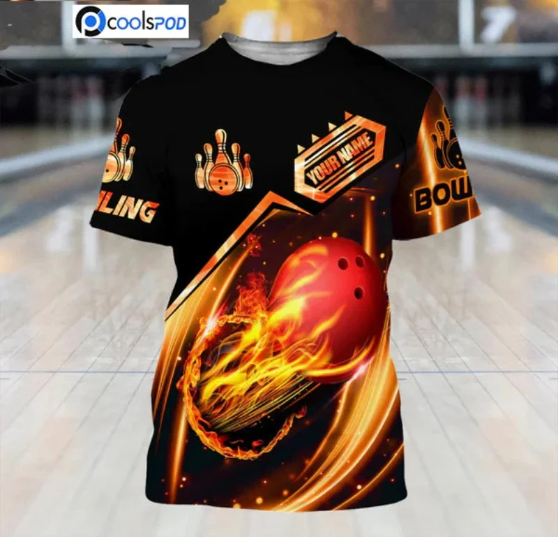 Custom Name Full Print Bowling T Shirt For Men Summer Short Sleeve Oversized Bowling Shirt New In Men Sport T Shirt Tops
