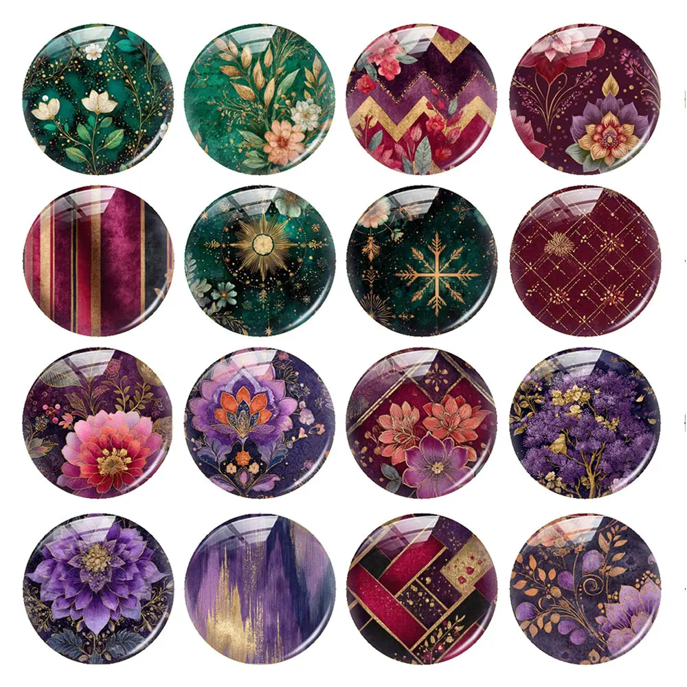 Random Mixed Round/Oval/Square Vintage Green Purple Floral Flower Photo Glass Cabochon Flatback Demo Cameo Diy Jewelry Making