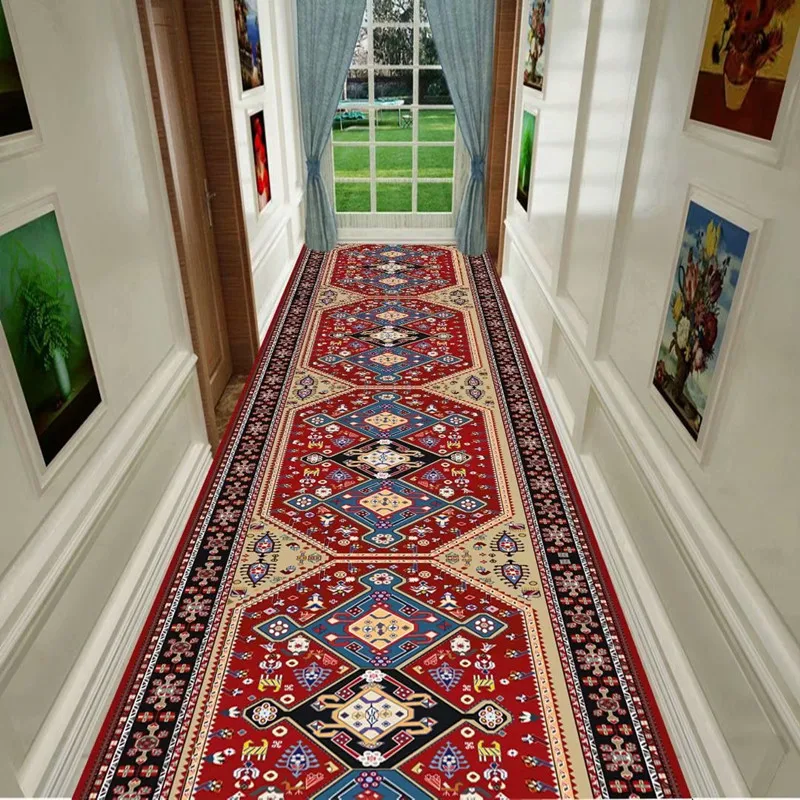 

Retro Long Corridor Carpet Runners Aesthetic Luxury Hotel Hall Hallway Decoration Home Aisle Non-slip Walkway Bedroom Area Rug