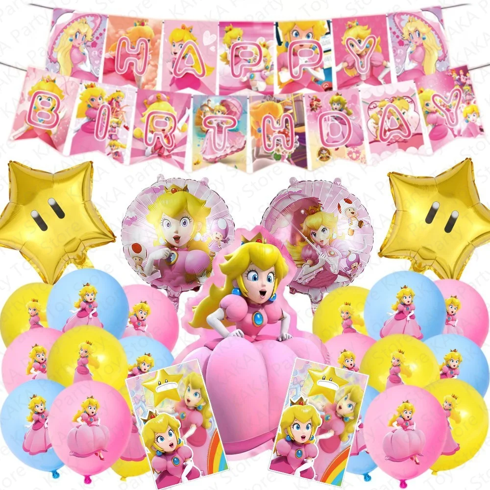 Princess Girl Peach Balloon Set Peach Foil Globlos Happy Birthday Banner Party Gift Bag Latex Balloon Supplies Baby Shower Decor