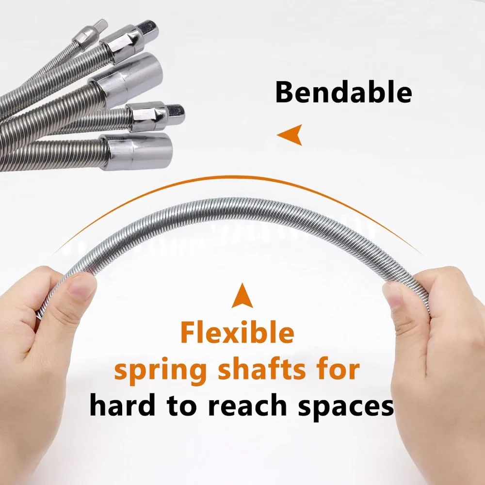 2Pcs 1/4" Flexible Extension Bar Set, 6" & 8" - Strong Alloy Steel, Bendable Socket Driver for Tight Spaces view 5