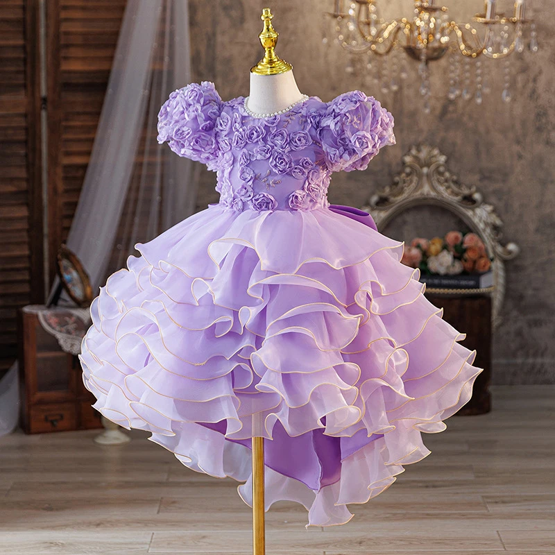 New stylish high-end birthday princess dress with a train for girls, suitable for hosting piano performances