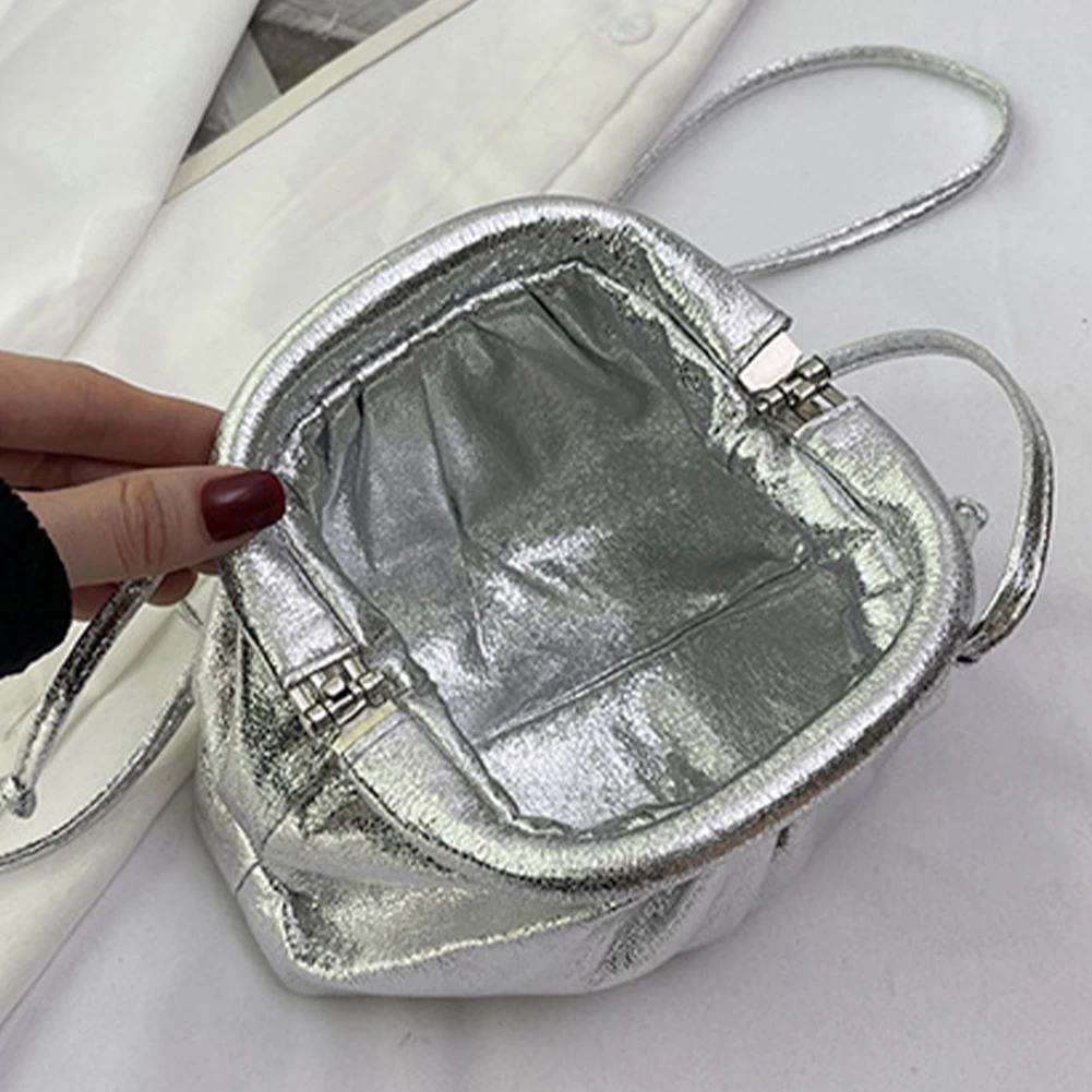 Pleated Dumpling Messenger Bags For Women Strap Shoulder Bag High-Capacity Durable Crossbody Pouch Sparkly PU Shoulder Tote Bags