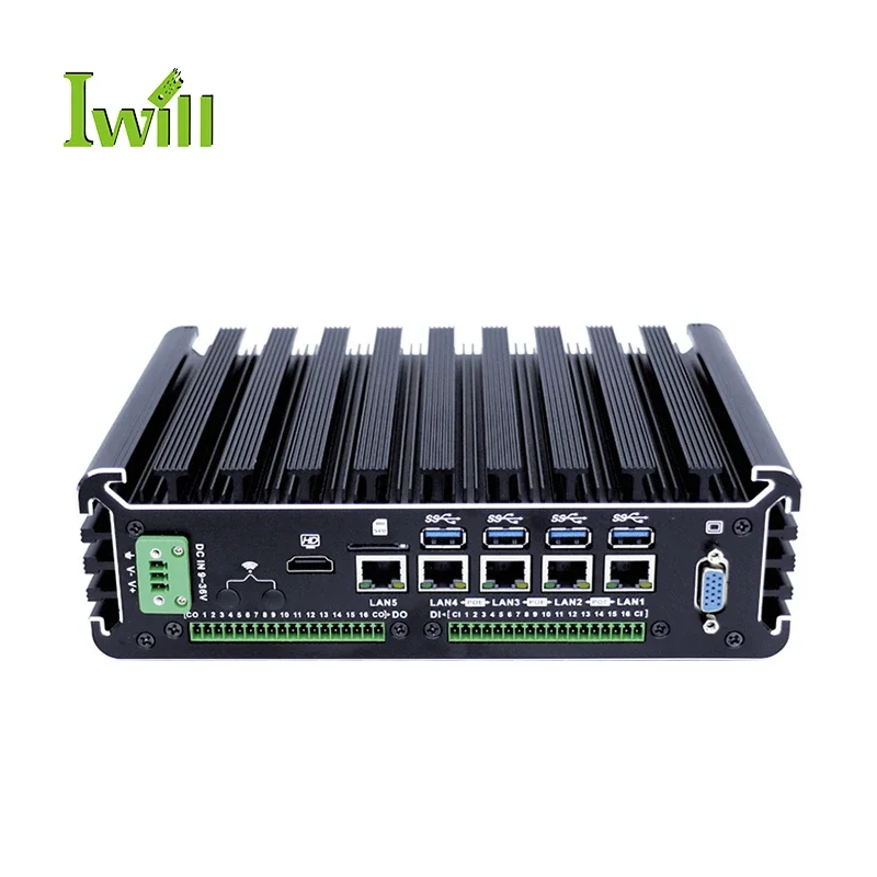 industrial computer hardware i3 i5 i7 linux compact industrial pc with  5 lan GPIO and SIM slot for Machine Vision