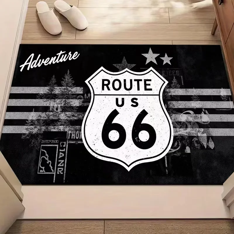 New Year's Highway 66 Sign Pattern Door Mat Non Slip Floor Mat Bedroom Living Room Carpet Outdoor tBedroom Carpet Outdoor