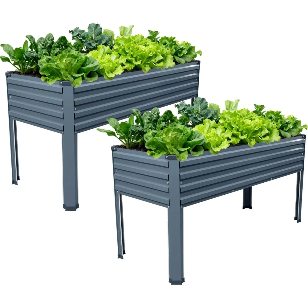 Galvanized Raised Garden Bed with Legs, 48x18x32in Metal Elevated Planter Box for Backyard Patio Balcony, 300lb Capacity Grey