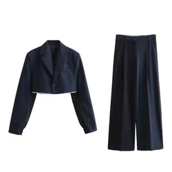 UNIZERA2023 Autumn New Women's Fashion Stripes Short Pilot Suit Coat High Waist Pants Fashion Set