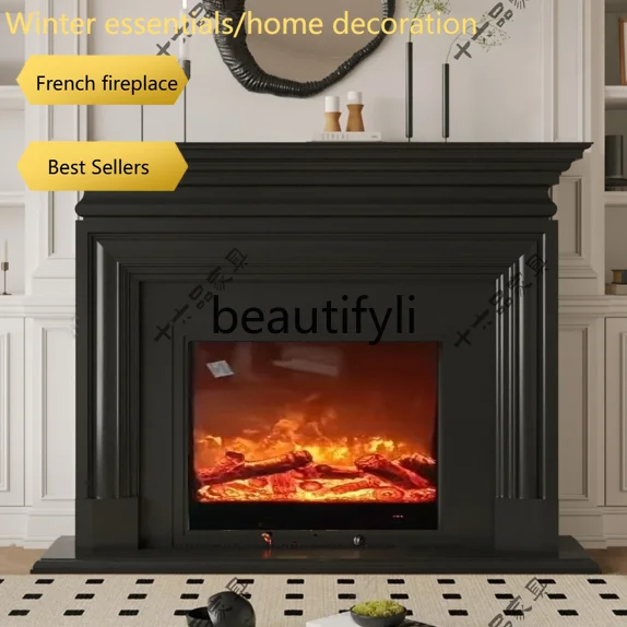 A95 French Vintage Style Solid Wood Fireplace Mantel American Wabi-Sabi Entryway Cabinet Modern Minimalist Decorative Cabinet