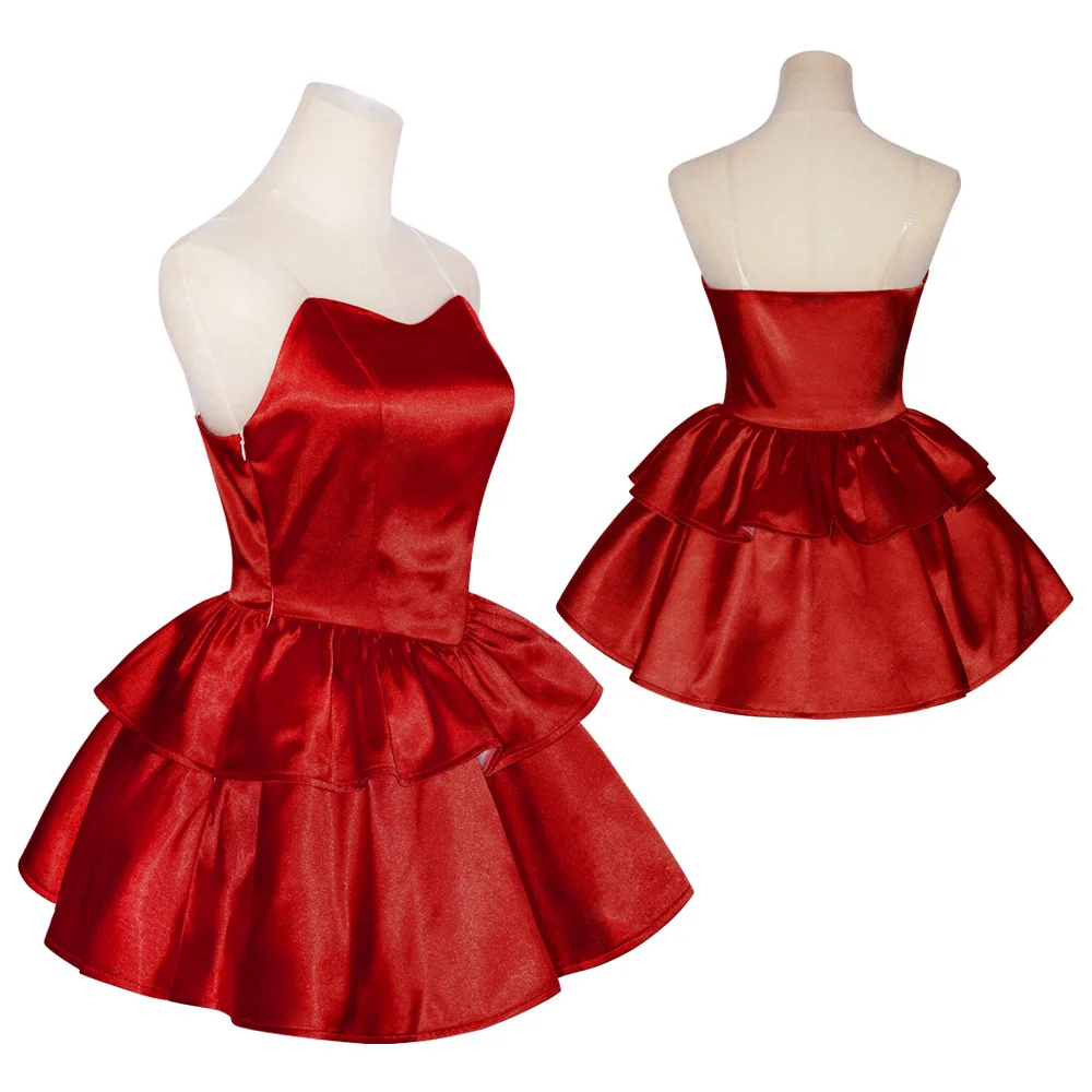 Costume Cosplay Mima blu perfetto abito tubino senza spalline rosso con fascia con calze e guanti alti alla coscia