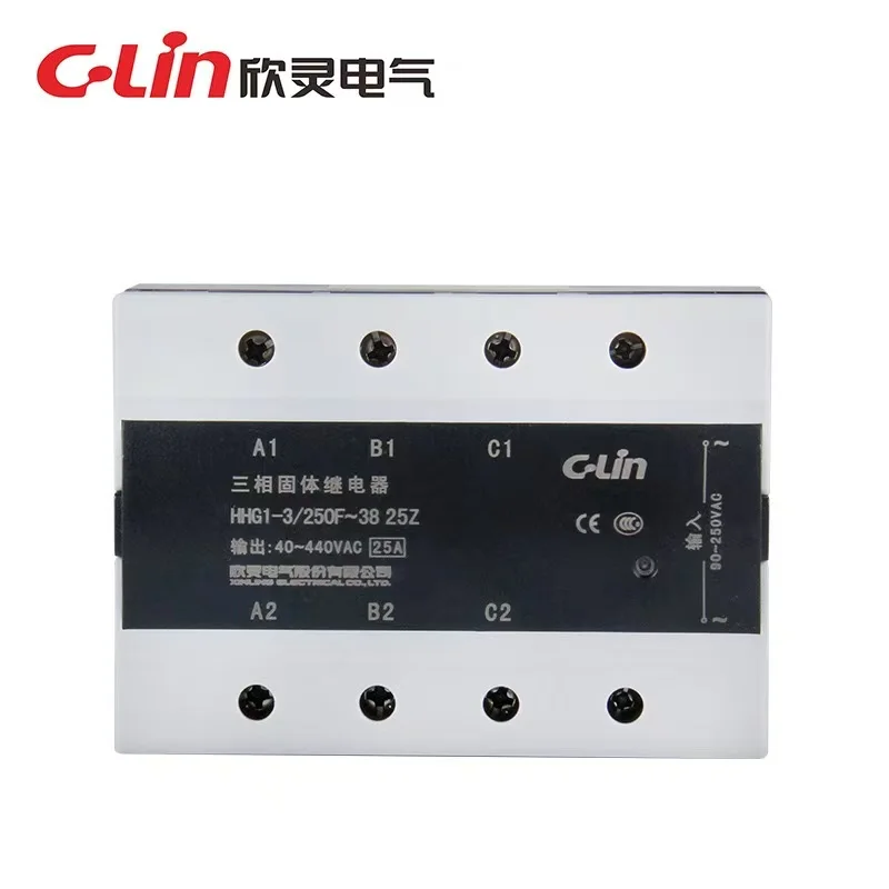 

C-Lin HHG1-3/250F-38 25A Three Phase SSR AC-AC 90-250VAC Input 40-440VAC Output Solid State Relay