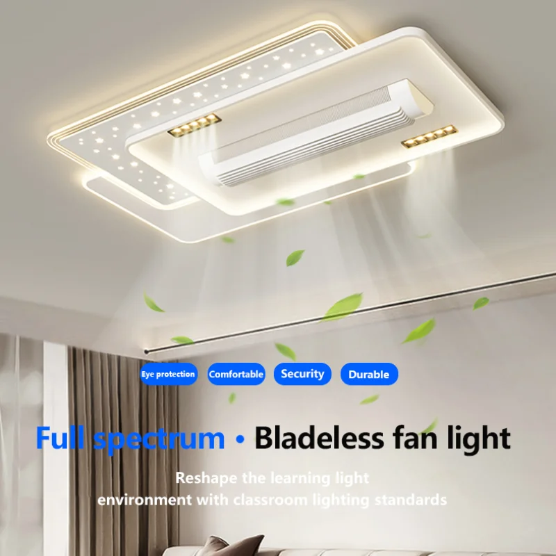 Leaf Less Fan Light Full Spectrum LED Bright Eye Protection Ceiling Lamp Bladesless Fans with Lighting 180 Degree Blowing Silent