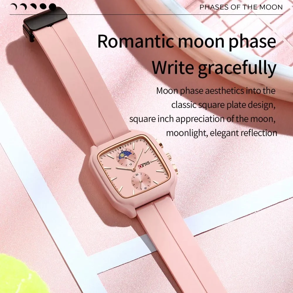 OFNS 7504, спортивные силиконовые кварцевые часы, водонепроницаемые светящиеся часы с календарем и фазой Луны, модные роскошные часы для мужчин, Relogios Masculino