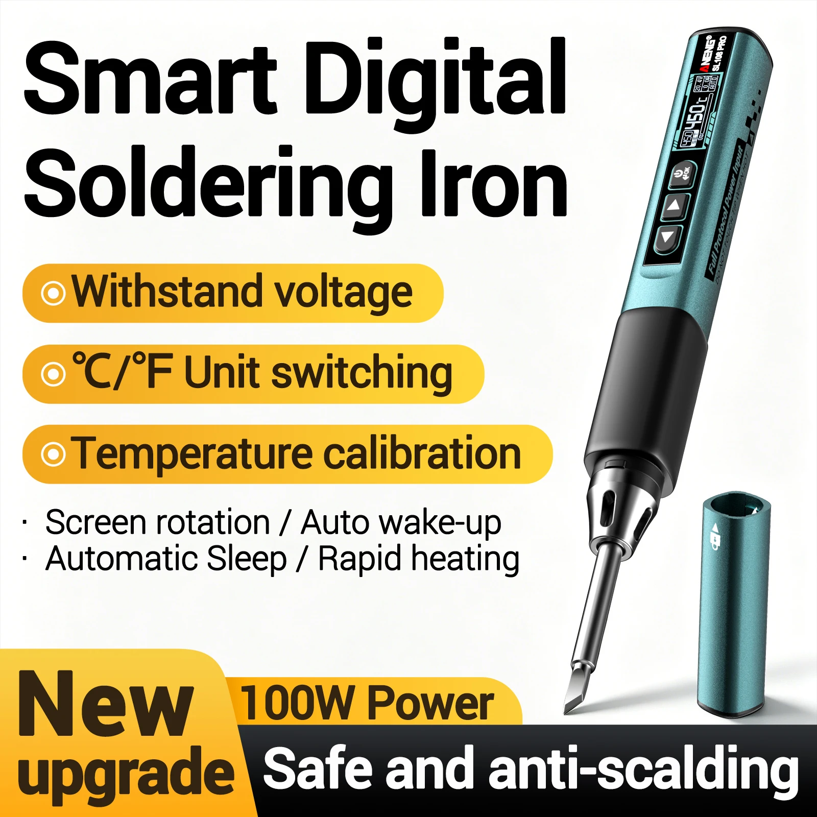 Smart Electric Soldering Iron ANENG SL108PRO PD 100W Adjustable Temperature 100-450℃ Portable Welding Solder Station Repair Tool