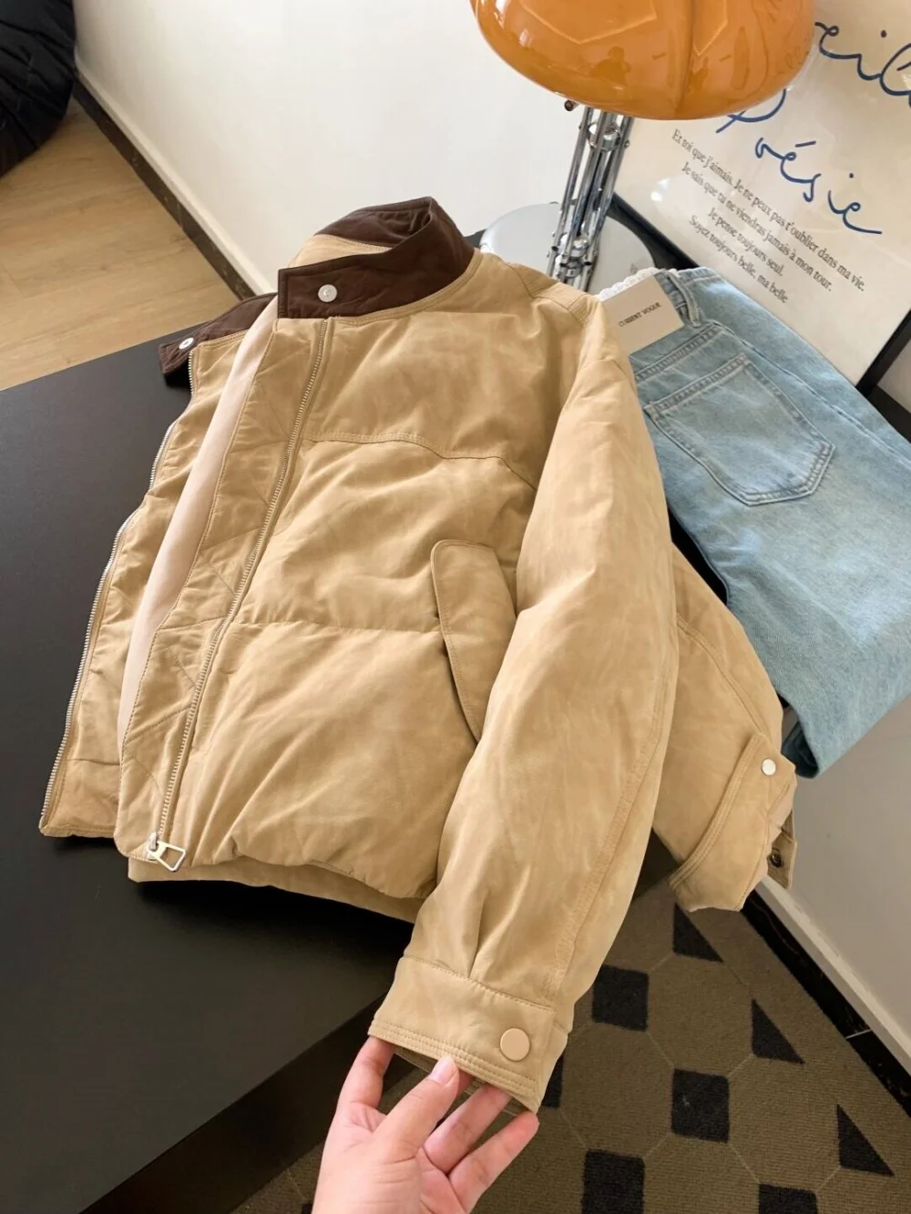 

Корейская хлопковая куртка в стиле ретро, свободная женская теплая верхняя одежда с воротником-стойкой, модное ленивое осенне-зимнее пальто