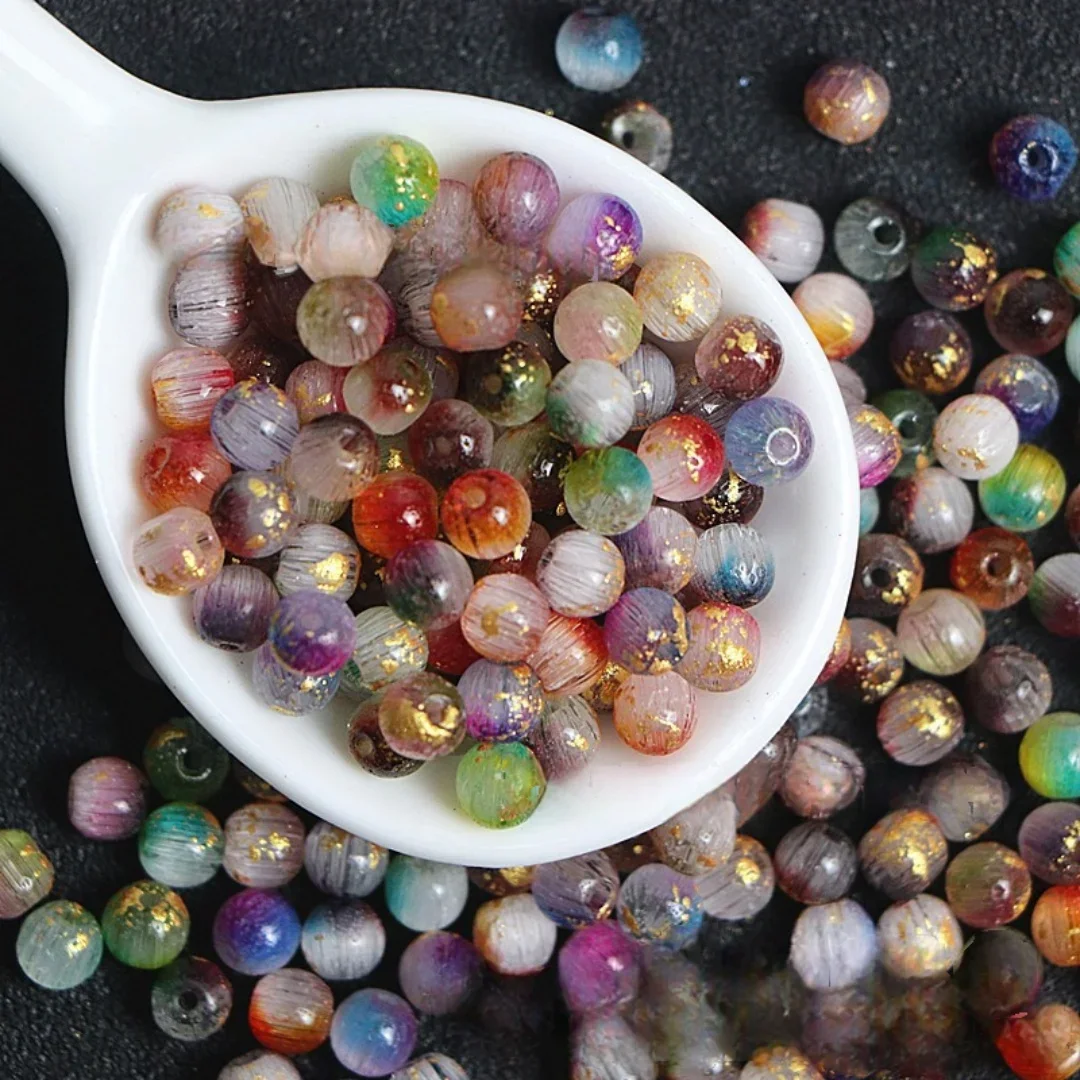 6mm Brushed Cat Eye Dual Color Gold Foil Glass Round Beads Handmade DIY Bracelet Necklace Accessories Loose Beads