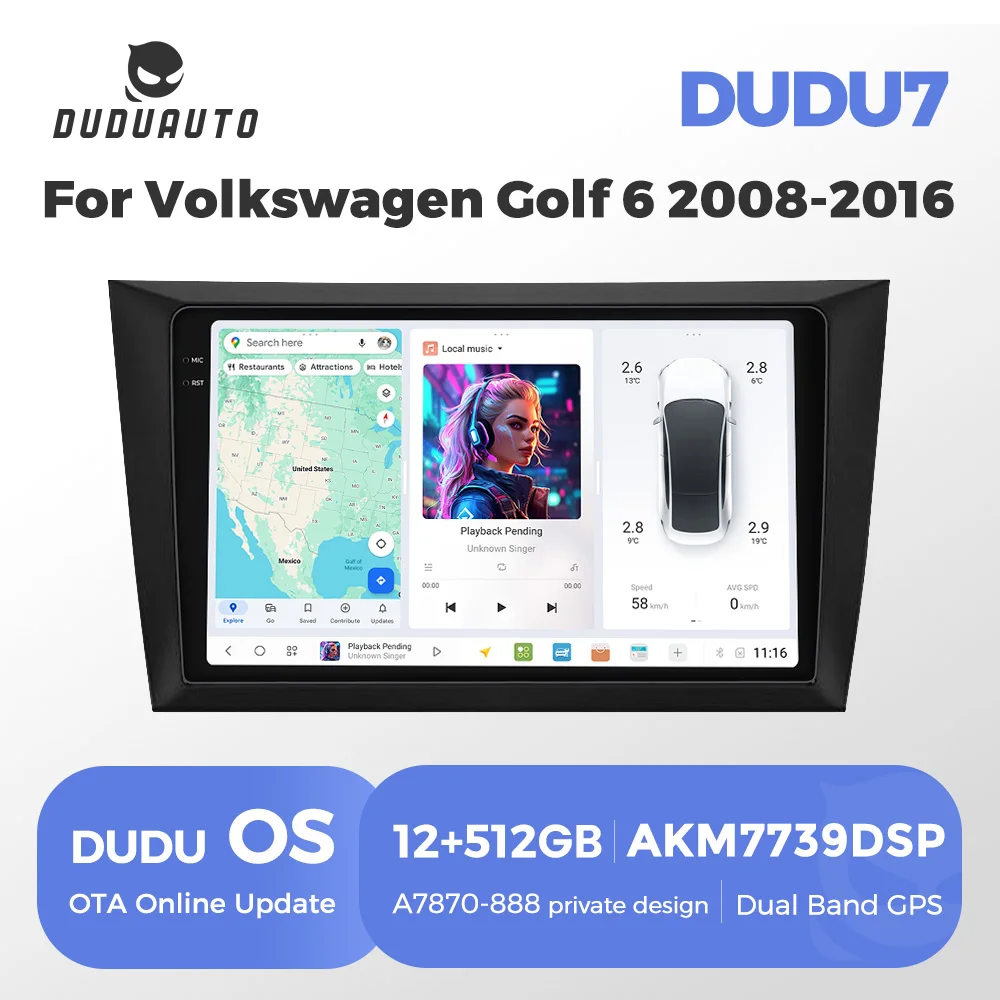 DUDUAUTO DUDU7 sans fil CarPlay Android Auto voiture multimédia système Intelligent pour VW/Volkswagen Golf 6 2008-2016 autoradio GPS